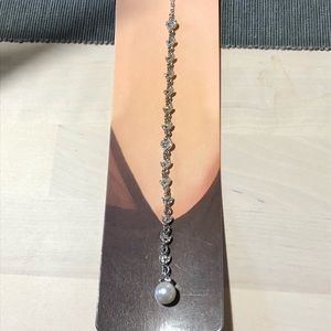 Pearl & Rhinestone Backdrop zipper necklace